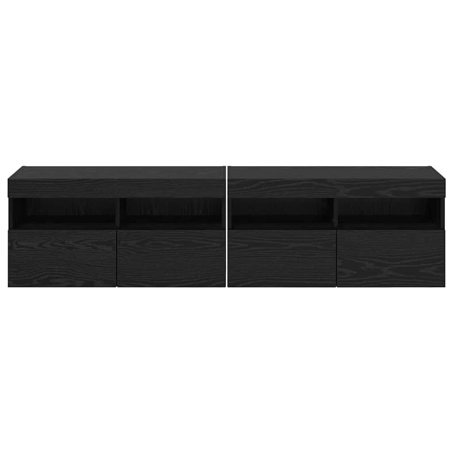 Tv Wandkasten 2 Pcs Zwart Eiken 80 X 30 X 40 Cm Bewerkt Hout