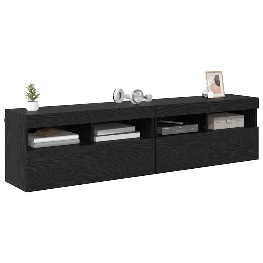 Tv Wandkasten 2 Pcs Zwart Eiken 80 X 30 X 40 Cm Bewerkt Hout