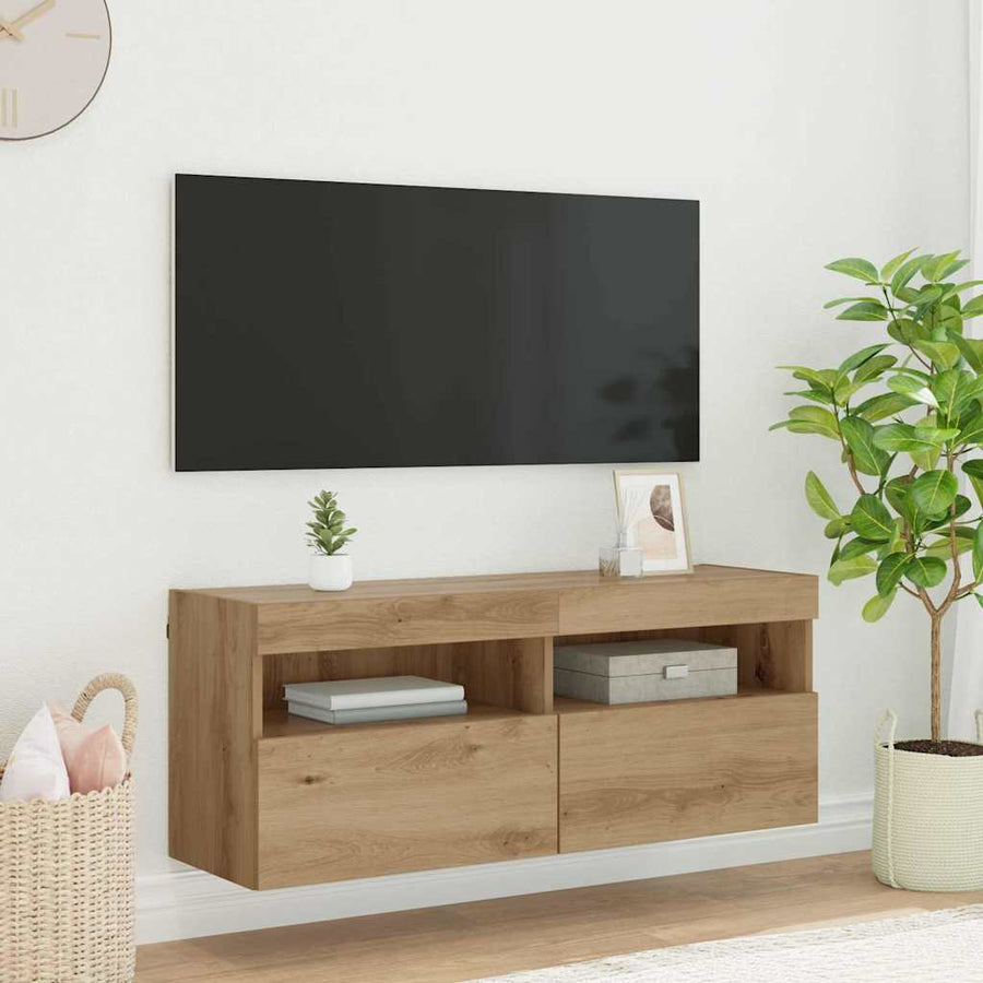 Tv Wandkast Artisan Eiken 100 X 30 X 40 Cm Bewerkt Hout