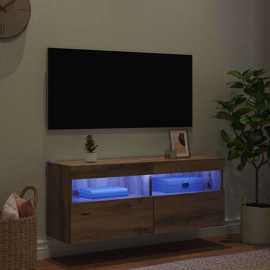 Tv Wandkast Artisan Eiken 100 X 30 X 40 Cm Bewerkt Hout