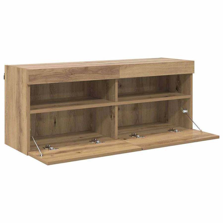Tv Wandkast Artisan Eiken 100 X 30 X 40 Cm Bewerkt Hout