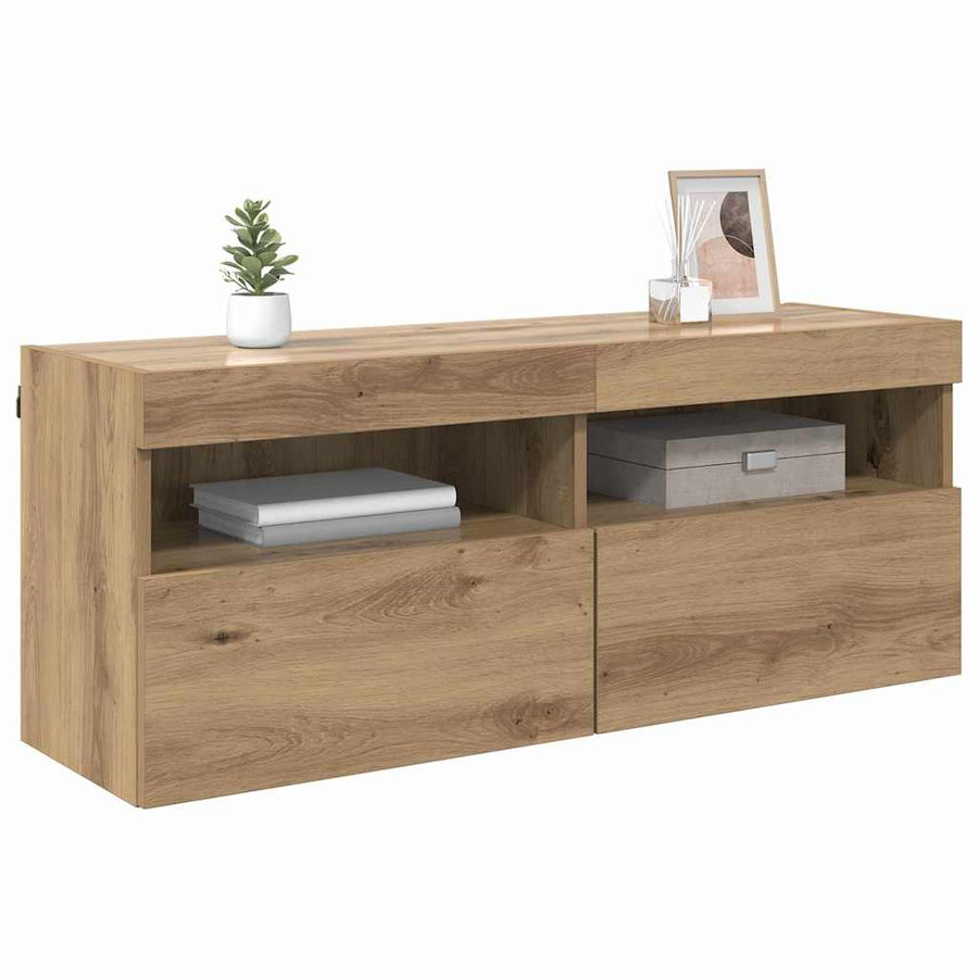 Tv Wandkast Artisan Eiken 100 X 30 X 40 Cm Bewerkt Hout