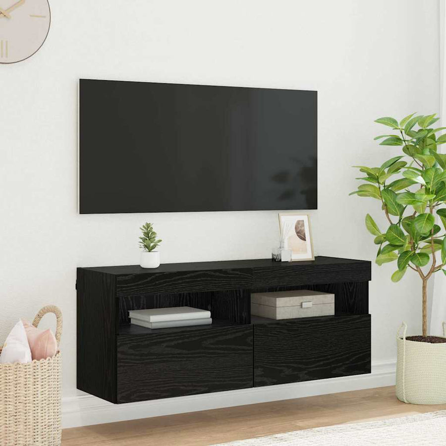 Tv Wandkast Zwart Eiken 100 X 30 X 40 Cm Bewerkt Hout