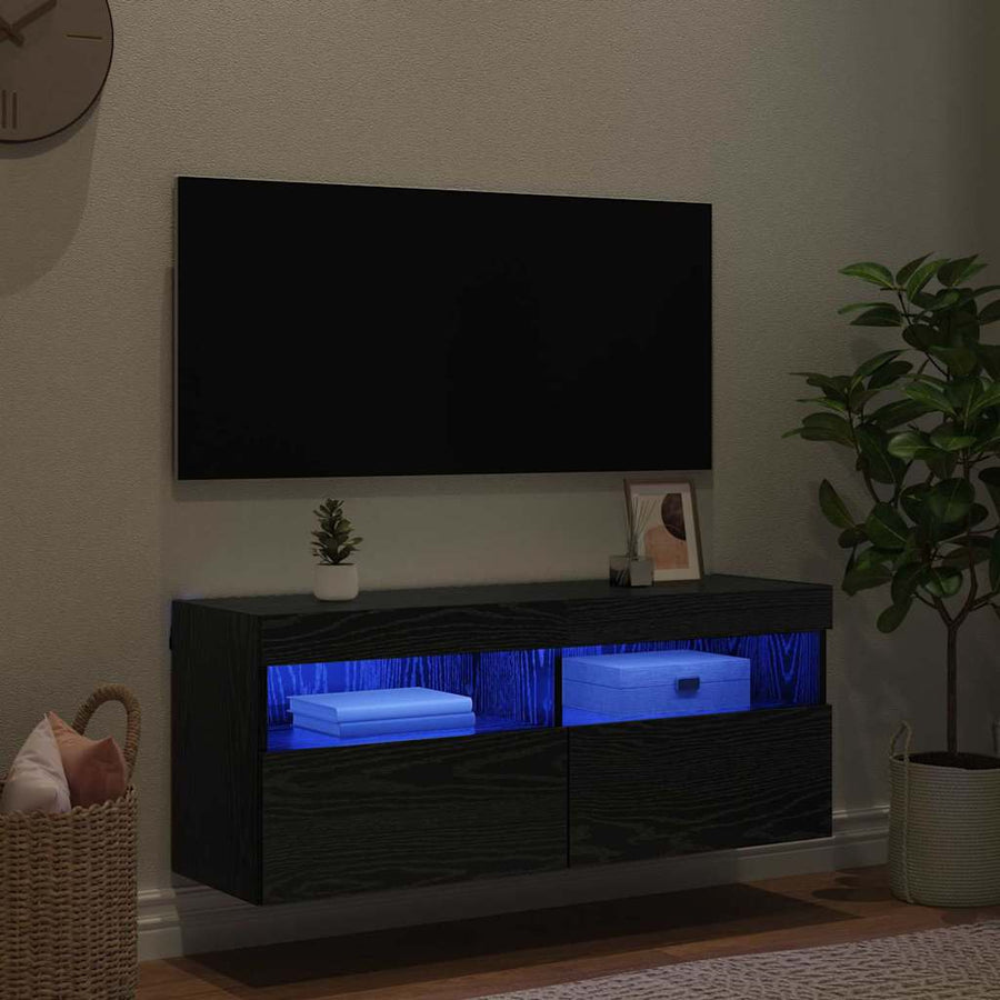 Tv Wandkast Zwart Eiken 100 X 30 X 40 Cm Bewerkt Hout