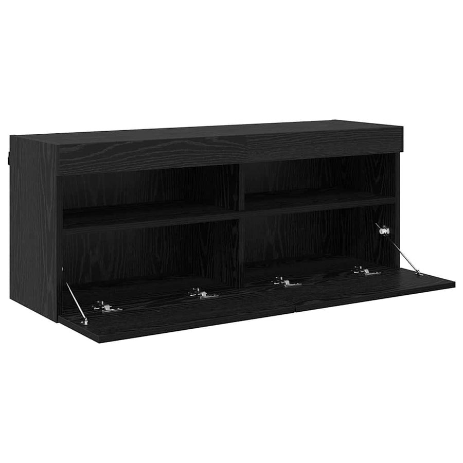 Tv Wandkast Zwart Eiken 100 X 30 X 40 Cm Bewerkt Hout