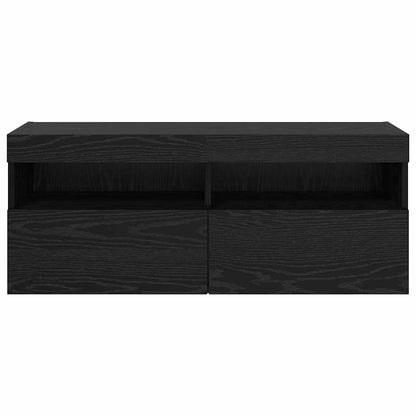 Tv Wandkast Zwart Eiken 100 X 30 X 40 Cm Bewerkt Hout