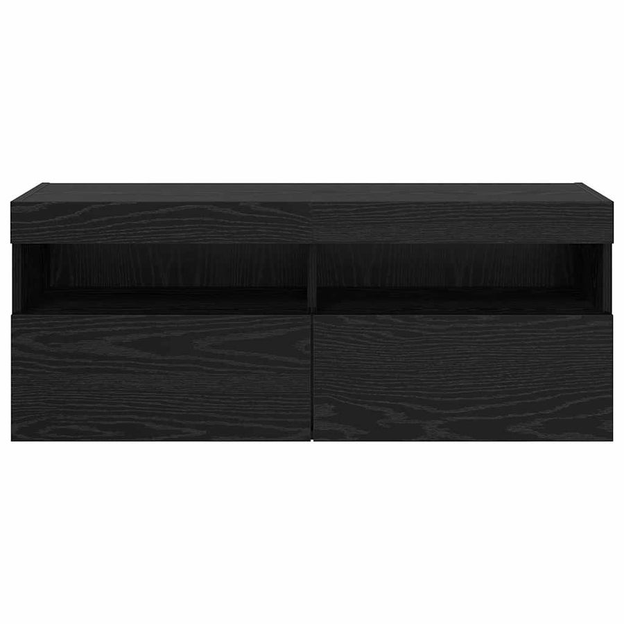 Tv Wandkast Zwart Eiken 100 X 30 X 40 Cm Bewerkt Hout
