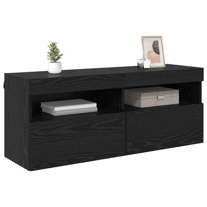 Tv Wandkast Zwart Eiken 100 X 30 X 40 Cm Bewerkt Hout