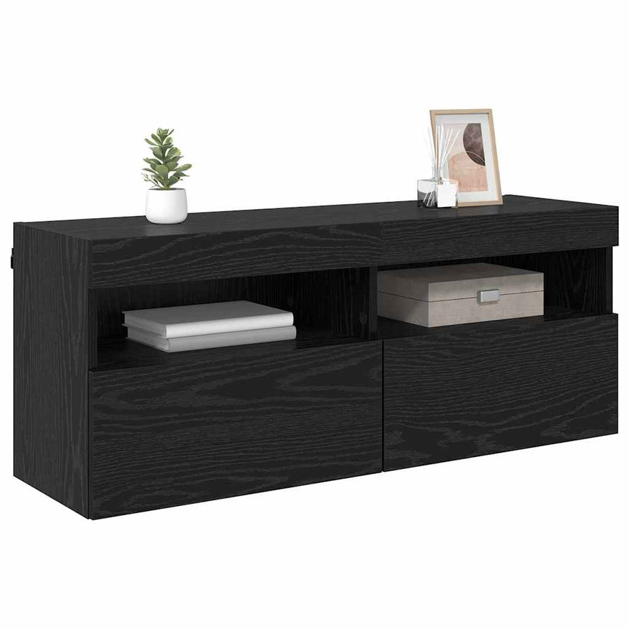 Tv Wandkast Zwart Eiken 100 X 30 X 40 Cm Bewerkt Hout