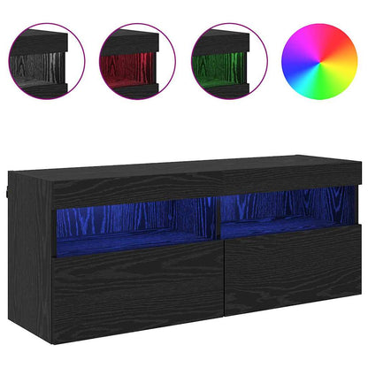 Tv Wandkast Zwart Eiken 100 X 30 X 40 Cm Bewerkt Hout