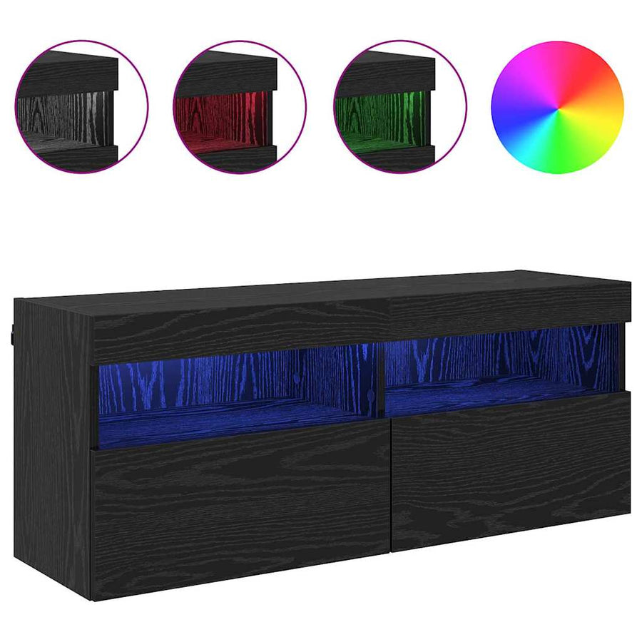 Tv Wandkast Zwart Eiken 100 X 30 X 40 Cm Bewerkt Hout