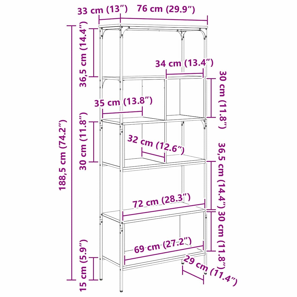 Boekenkast Artisan Eiken 76 x 33 x 188,5 cm Bewerkt hout