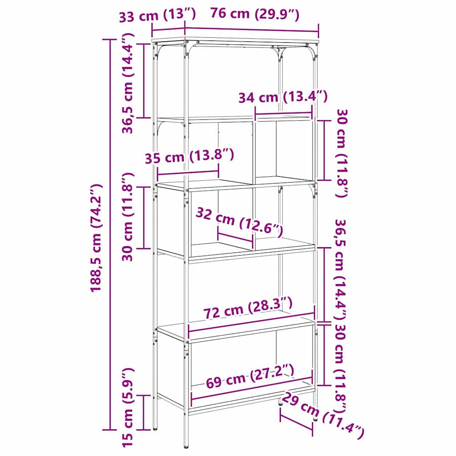 Boekenkast Artisan Eiken 76 x 33 x 188,5 cm Bewerkt hout