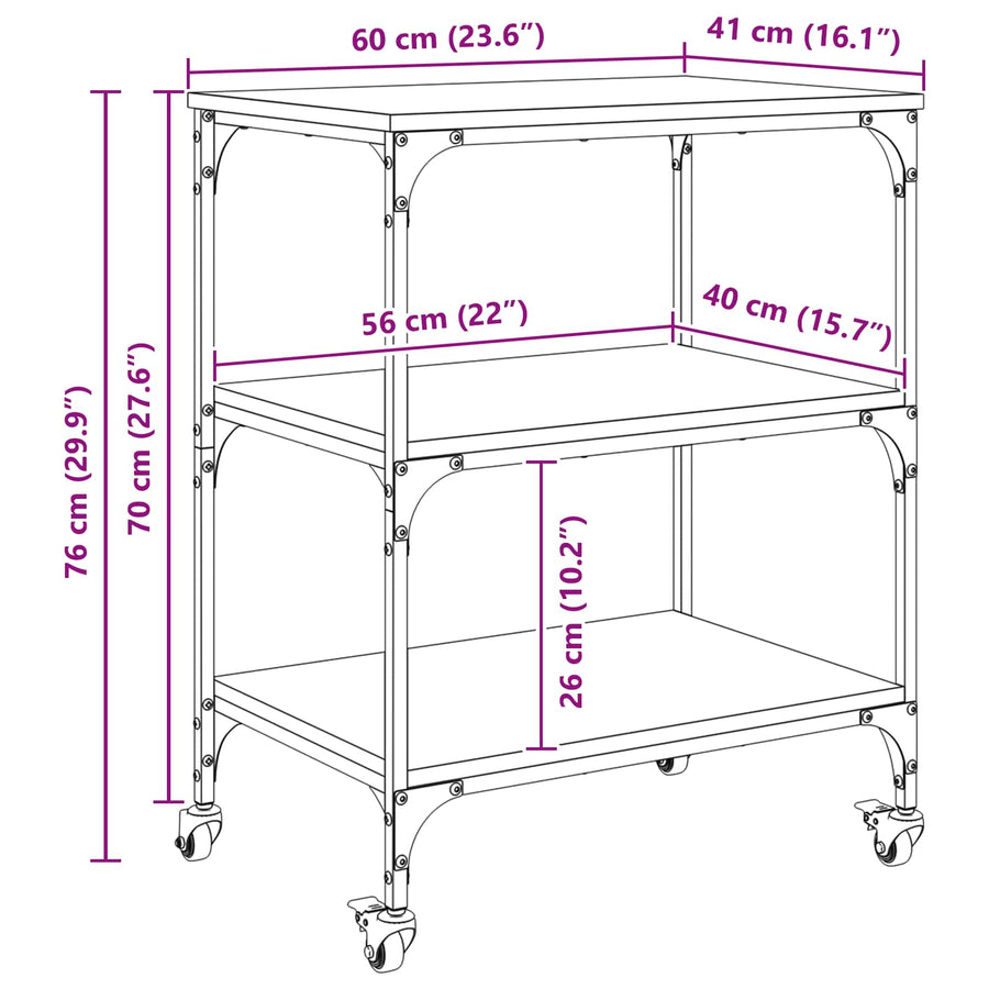 Keuken Trolley Sonoma Eiken 60 x 41 x 76 cm Bewerkt hout