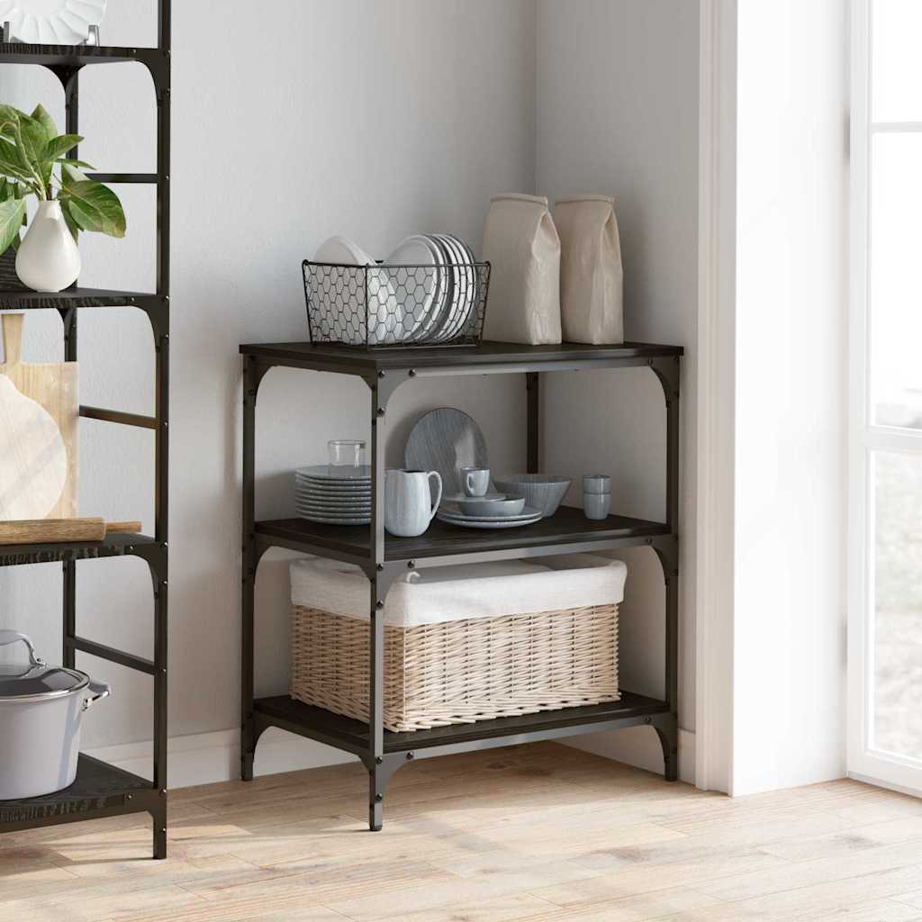 Keuken Trolley Zwart Eiken 60 x 41 x 76 cm Bewerkt hout