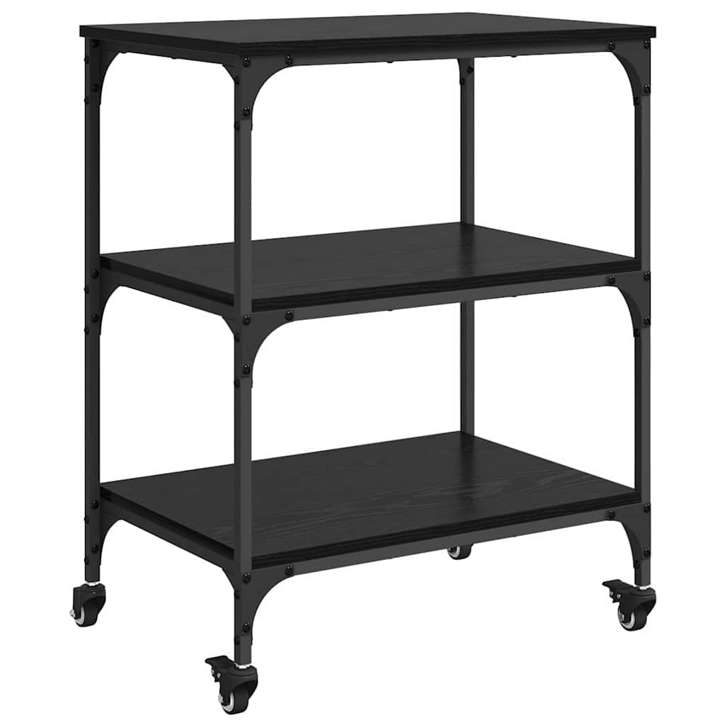 Keuken Trolley Zwart Eiken 60 x 41 x 76 cm Bewerkt hout