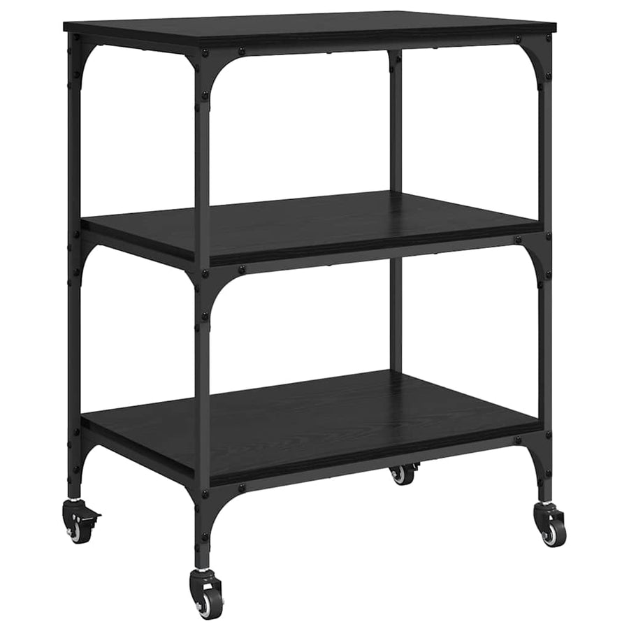 Keuken Trolley Zwart Eiken 60 x 41 x 76 cm Bewerkt hout
