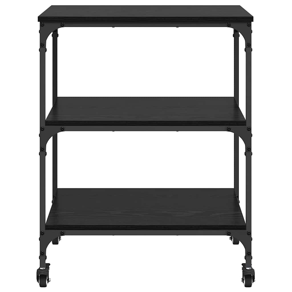 Keuken Trolley Zwart Eiken 60 x 41 x 76 cm Bewerkt hout