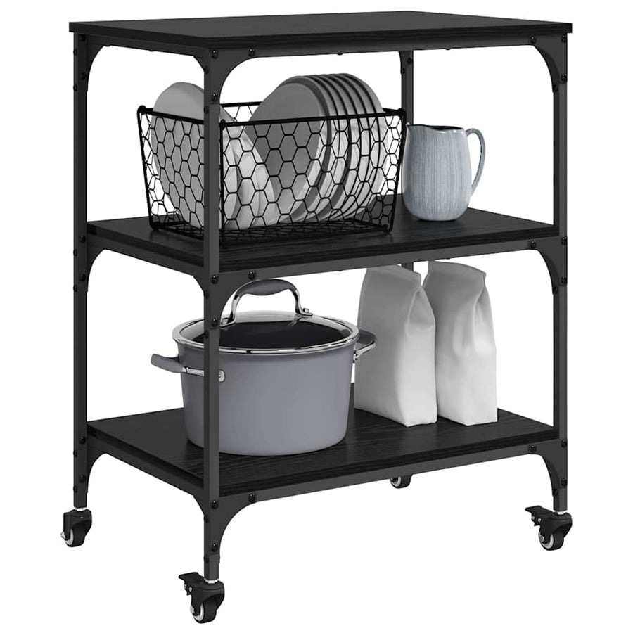 Keuken Trolley Zwart Eiken 60 x 41 x 76 cm Bewerkt hout
