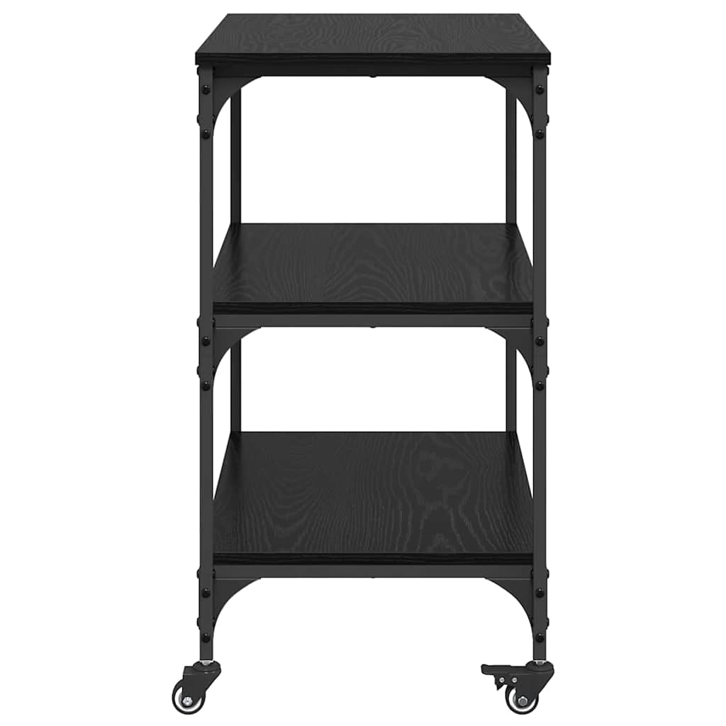 Keuken Trolley Zwart Eiken 60 x 41 x 76 cm Bewerkt hout