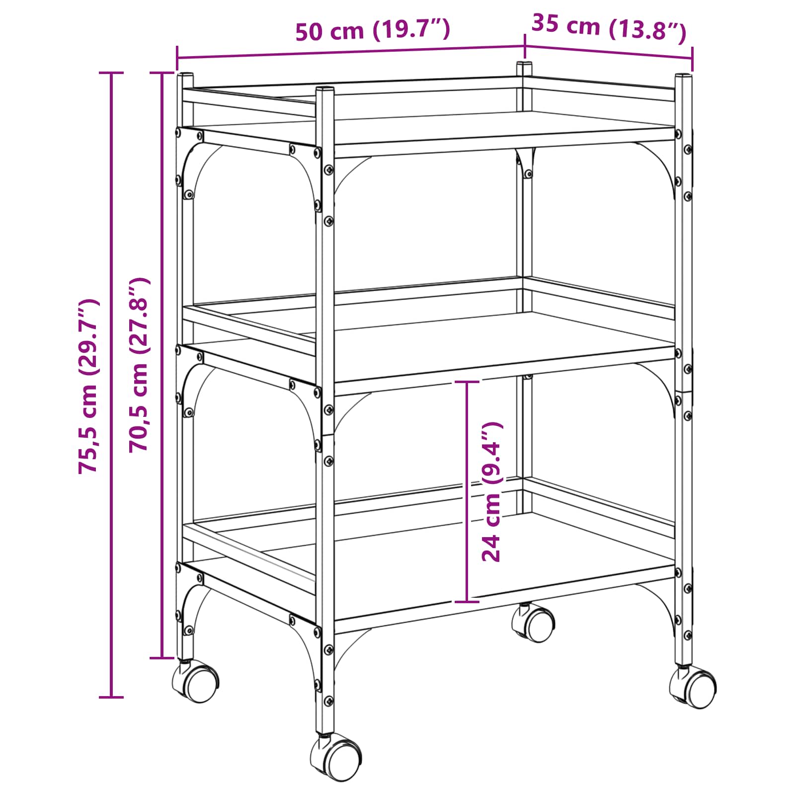 Keuken Trolley Sonoma Eiken 50 x 35 x 75,5 cm Bewerkt hout
