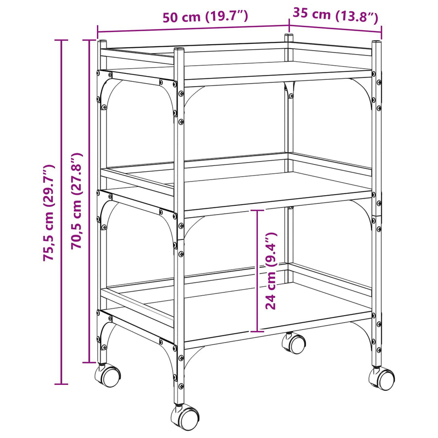 Keuken Trolley Sonoma Eiken 50 x 35 x 75,5 cm Bewerkt hout