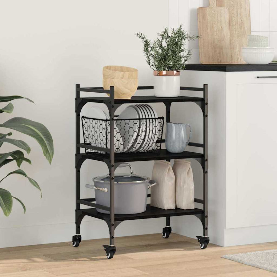 Keuken Trolley Zwart Eiken 50 x 35 x 75.5 cm Bewerkt hout