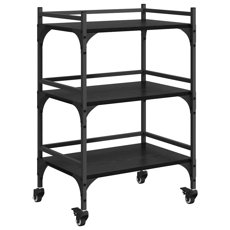 Keuken Trolley Zwart Eiken 50 x 35 x 75.5 cm Bewerkt hout