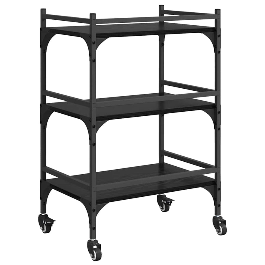 Keuken Trolley Zwart Eiken 50 x 35 x 75.5 cm Bewerkt hout