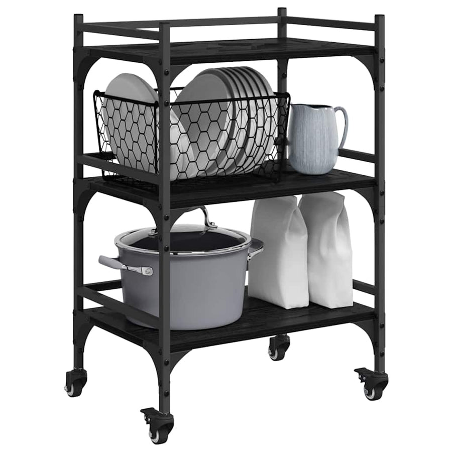 Keuken Trolley Zwart Eiken 50 x 35 x 75.5 cm Bewerkt hout