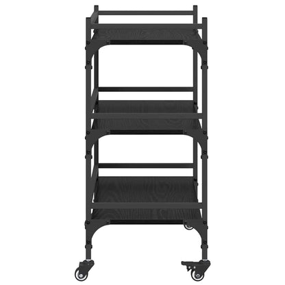 Keuken Trolley Zwart Eiken 50 x 35 x 75.5 cm Bewerkt hout