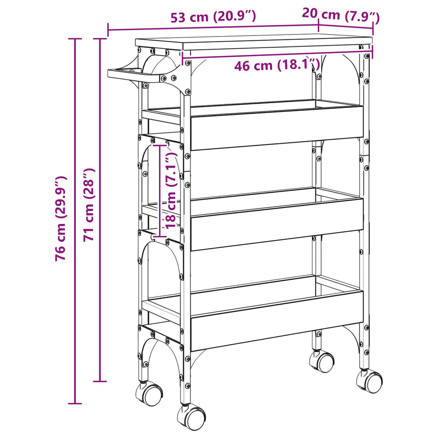 Keuken Trolley Sonoma Eiken 53 x 20 x 76 cm Bewerkt hout