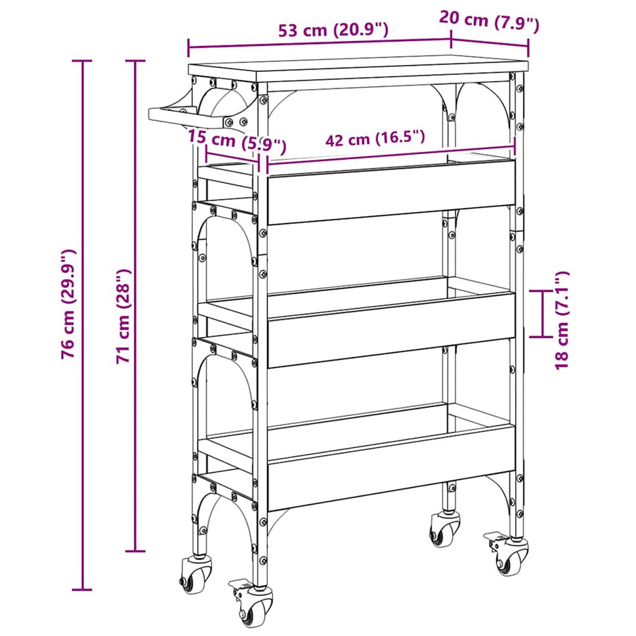 Keuken Trolley Oud Hout 53 x 20 x 76 cm Bewerkt hout