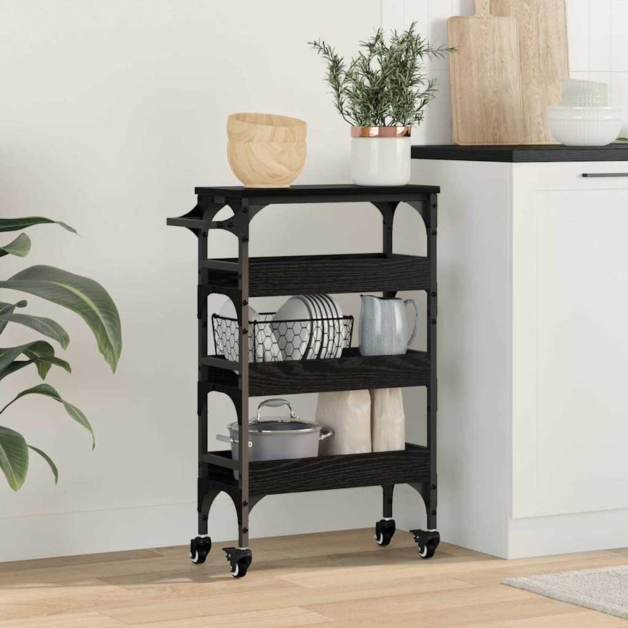 Keuken Trolley Zwart Eiken 53 x 20 x 76 cm Bewerkt hout