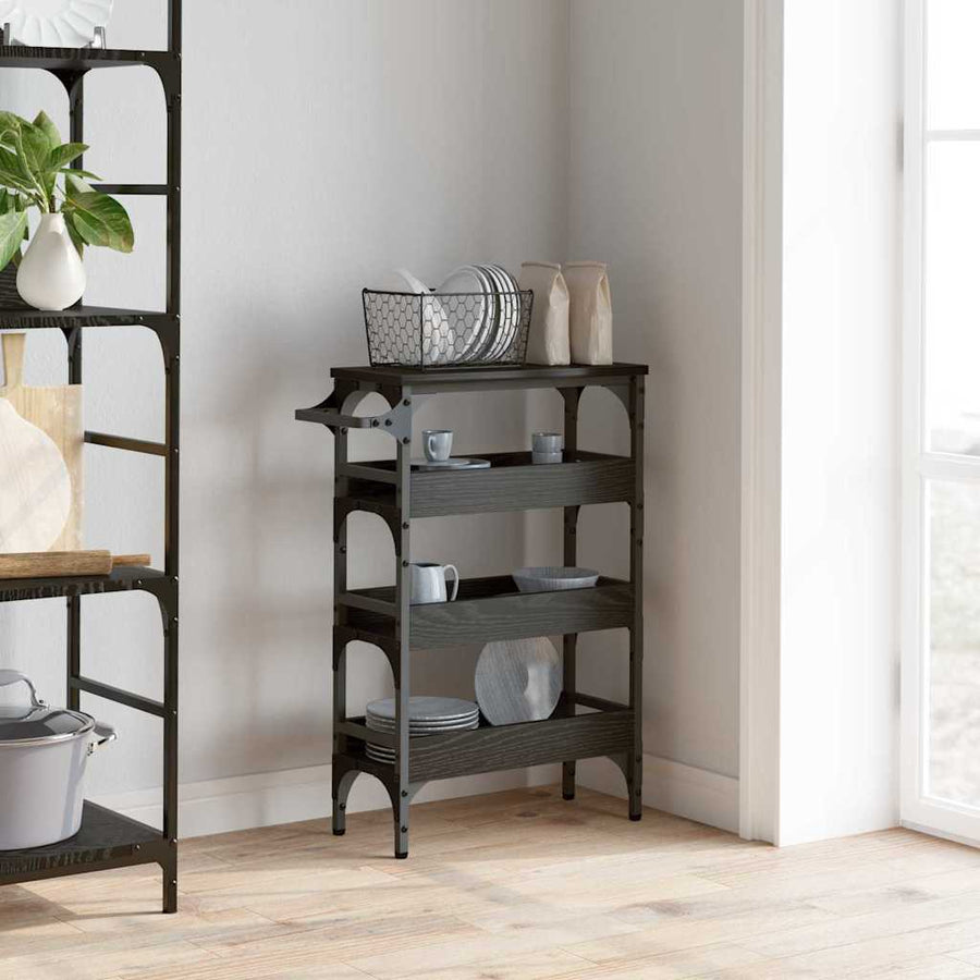 Keuken Trolley Zwart Eiken 53 x 20 x 76 cm Bewerkt hout
