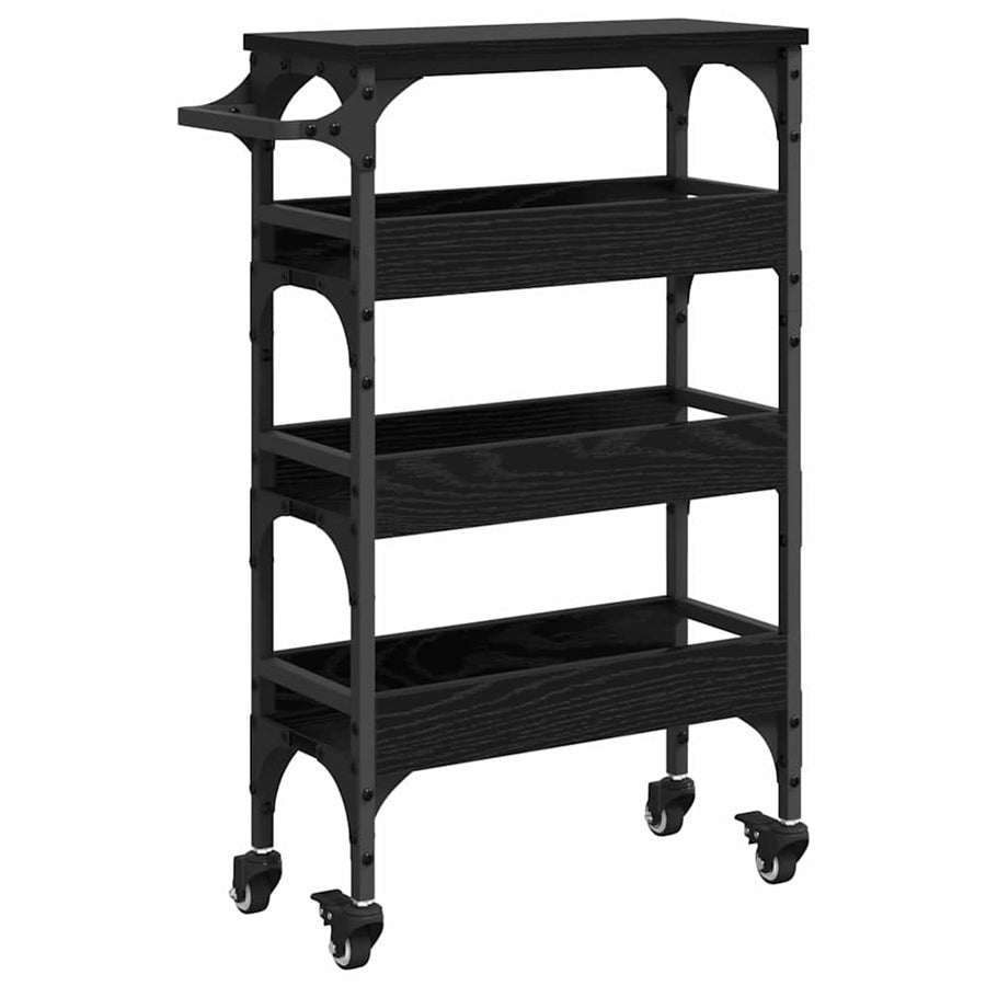 Keuken Trolley Zwart Eiken 53 x 20 x 76 cm Bewerkt hout