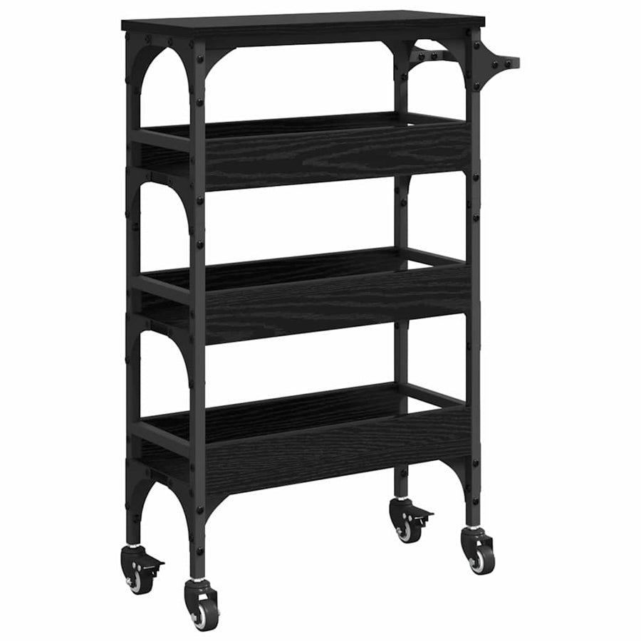 Keuken Trolley Zwart Eiken 53 x 20 x 76 cm Bewerkt hout