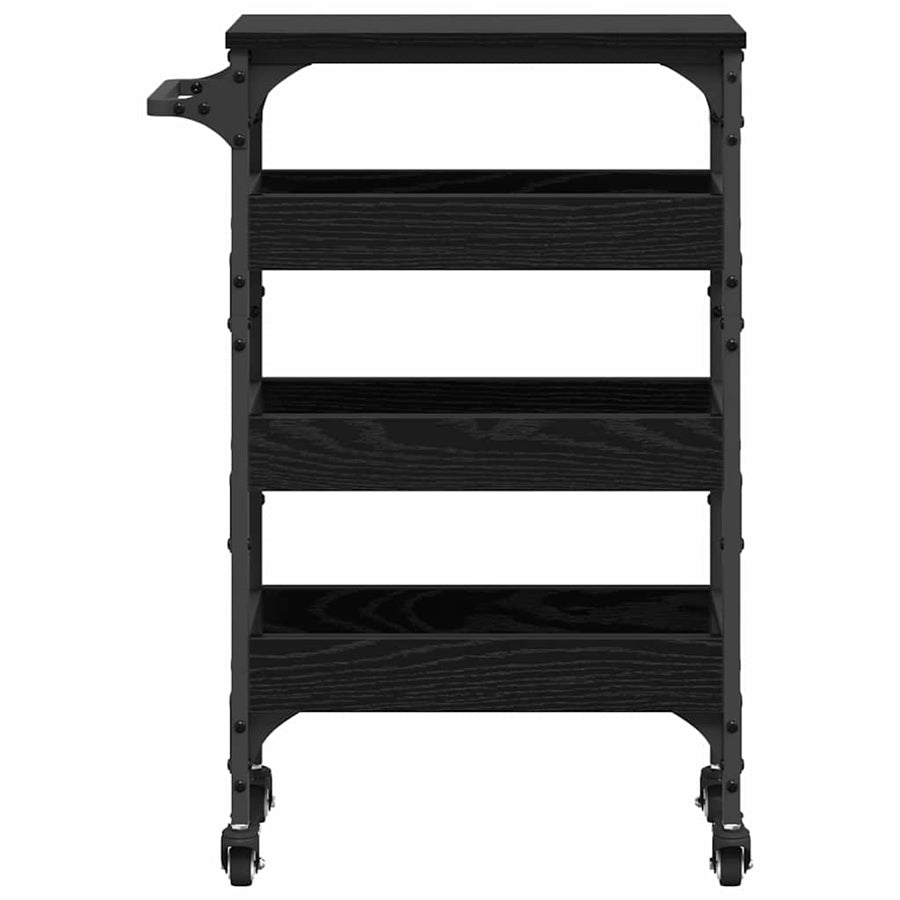 Keuken Trolley Zwart Eiken 53 x 20 x 76 cm Bewerkt hout