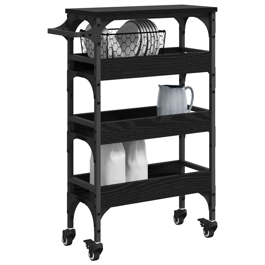 Keuken Trolley Zwart Eiken 53 x 20 x 76 cm Bewerkt hout
