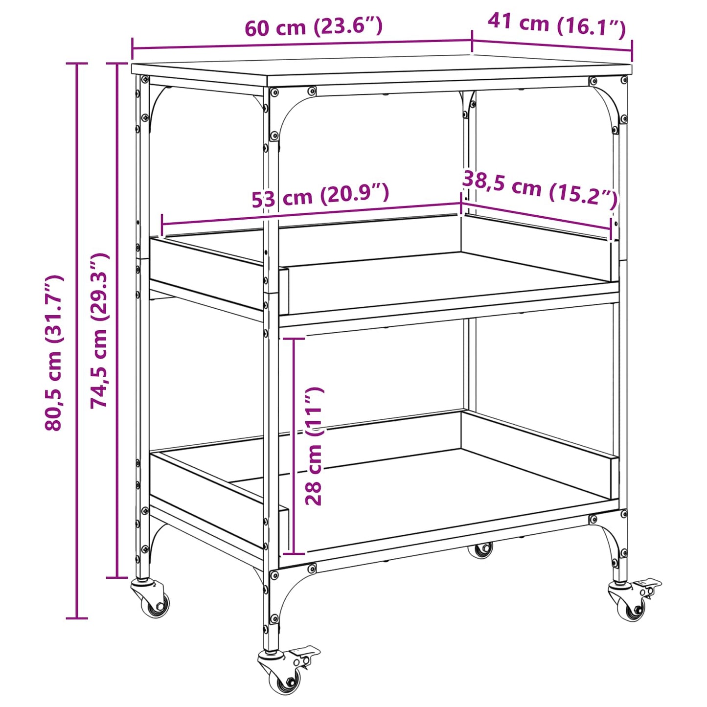 Keuken Trolley Sonoma Eiken 60 x 41 x 80,5 cm Bewerkt hout