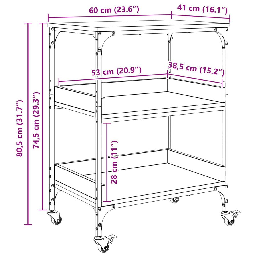 Keuken Trolley Sonoma Eiken 60 x 41 x 80,5 cm Bewerkt hout