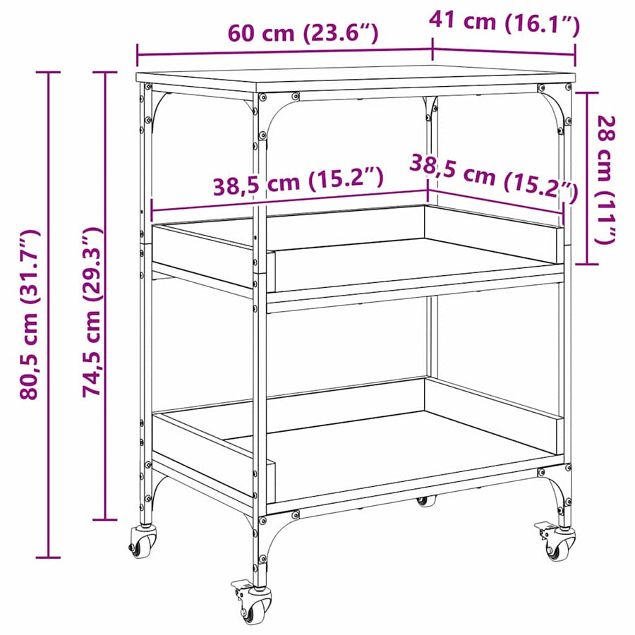 Keuken Trolley Oud Hout 60 x 41 x 80.5 cm Bewerkt hout