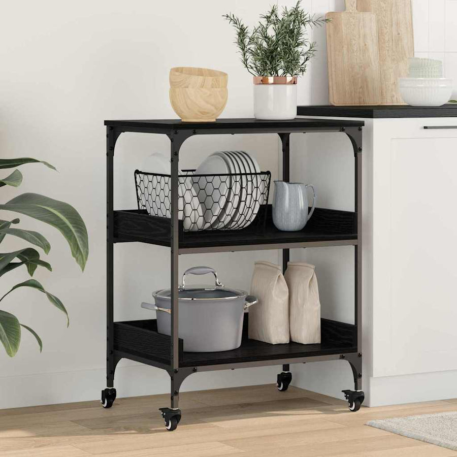 Keuken Trolley Zwart Eiken 60 x 41 x 80.5 cm Bewerkt hout