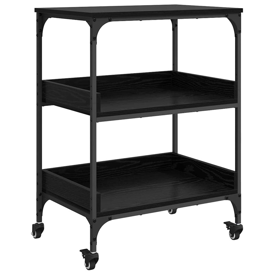 Keuken Trolley Zwart Eiken 60 x 41 x 80.5 cm Bewerkt hout