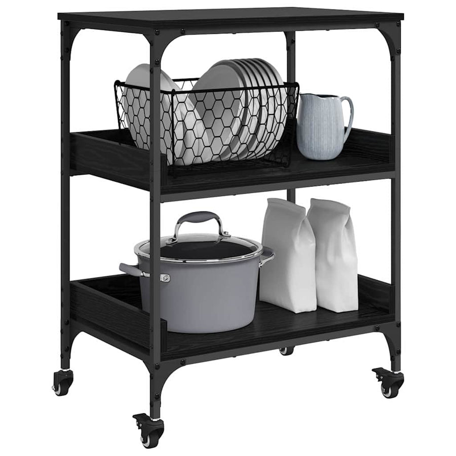 Keuken Trolley Zwart Eiken 60 x 41 x 80.5 cm Bewerkt hout
