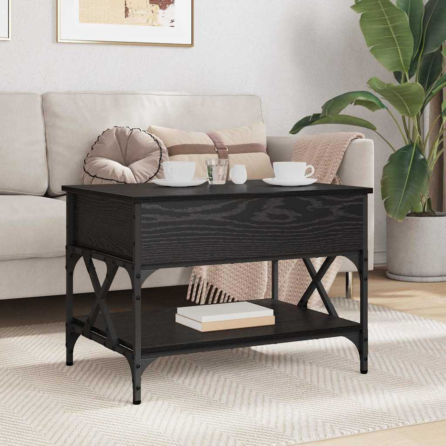 Salontafel Zwart Eiken 70x50x50cm Bewerkt hout