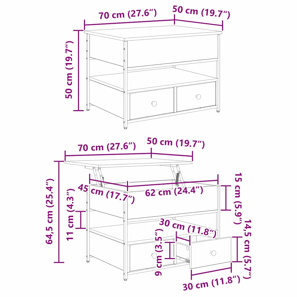 Salontafel Artisan Eiken 70 x 50 x 54,5 cm Bewerkt hout