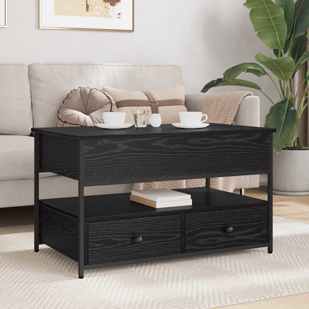 Salontafel met lade Zwart Eiken 85 x 50 x 50 cm Bewerkt hout