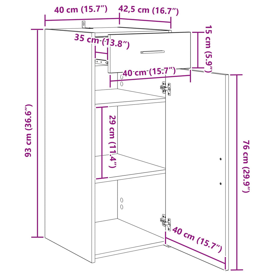 Opbergkast Zwarte Eik 40 x 42,5 x 93 cm Geconstrueerd hout