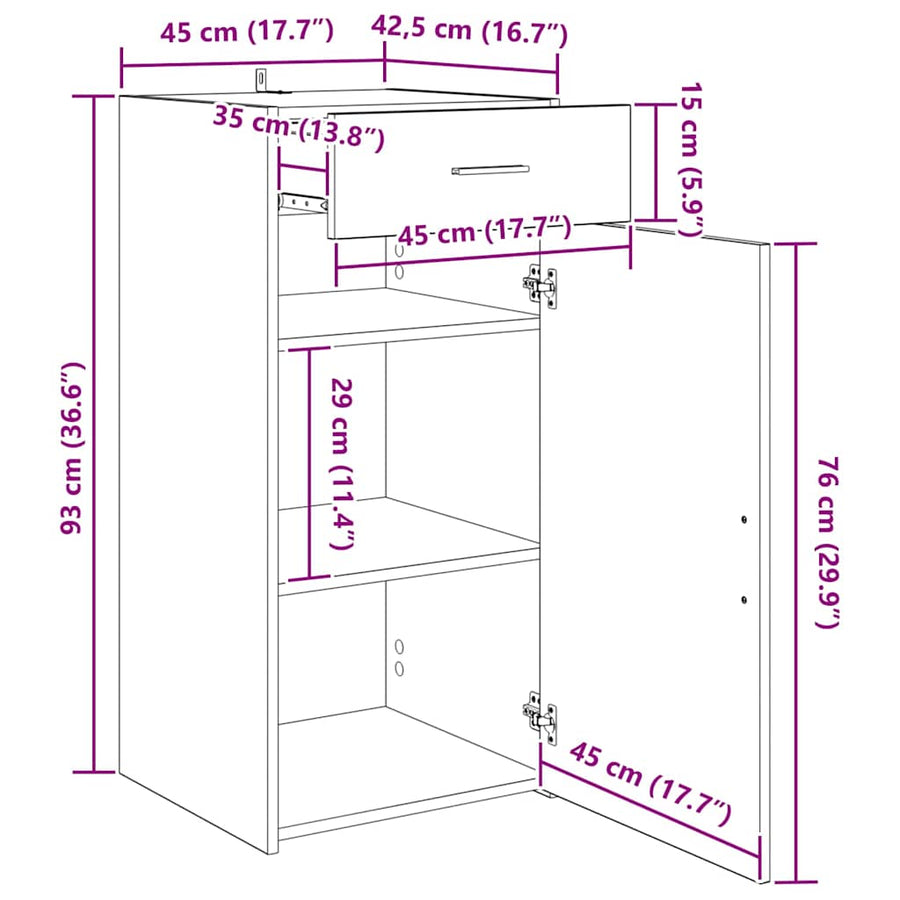 Dressoir artisanaal eikenkleurig 45 x 42,5 x 93 cm Bewerkt hout
